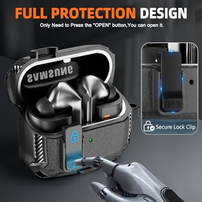 Safety Lock Case for Samsung Galaxy Buds3 FE/Pro/3 (Gray) | Compatible with MagSafe, with Phone Stand& Cleaning kit,Keychain, - color: A-A-A-gray