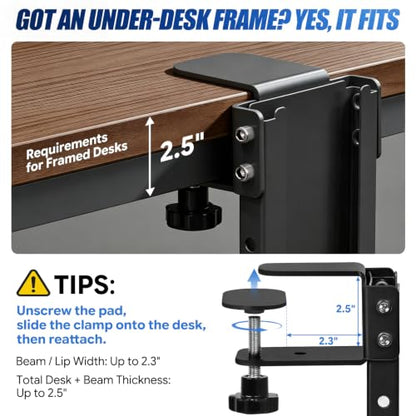 Adjustable Under Desk PC Mount, Heavy Duty No Drilling Clamp Mount on Desk Fits Most PC Tower 14.5”-22.4” (H) , Thickened & Ultra Strong CPU Holder for Standing Desk & Home Office, Black - color: Black
