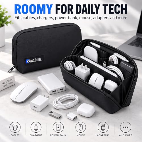Tech Pouch, Electronics Organizer Bag for Cables and Chargers - color: Black