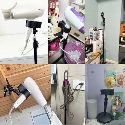 2 Pack Universal Hair Dryer Clip Holder with 1/4''-20 Thread Adapter Blow Dryer Holder Clamps Converter for Hair Dryer Stand Phone Tripod Camera Tripod Light Stand Microphone Stand Boom Arm