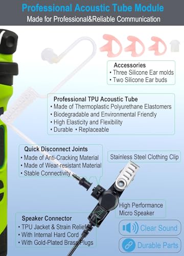 commountain Earpiece for Motorola Radios SL300 SL3500e TLK 100 | Acoustic Tube Surveillance Headset, Noise Reducing PTT Mic, Clear Audio, Reinforced Cable