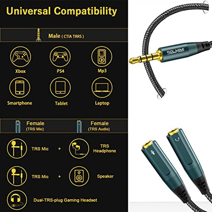 Headset Adapter, 3.5mm Headphone Mic Splitter CTIA TRRS Male to Dual TRS Female Y Audio Microphone Splitter Cable for Gaming Headset to PC, Laptop, Smartphone, PS4, Xbox, Computer - 1 Feet - style: 2-in-1