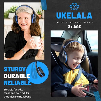 UKELALA U2B ANC Wired & Wireless Bluetooth 6.0 Headphones Foldable with Mic | Up to 30 Hrs Battery, Noise Canceling Foldable Lightweight Head phones with Volume Control‌ for Kids Adult School Black Blue - color: Blue/Black