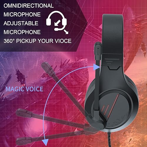 Anivia MH601 Headphones with Microphone Wired Headset with Active Noise Canceling Microphone, 3.5mm Audio Jack Stereo Headphone - Red (Game/Work/School) - color: Red