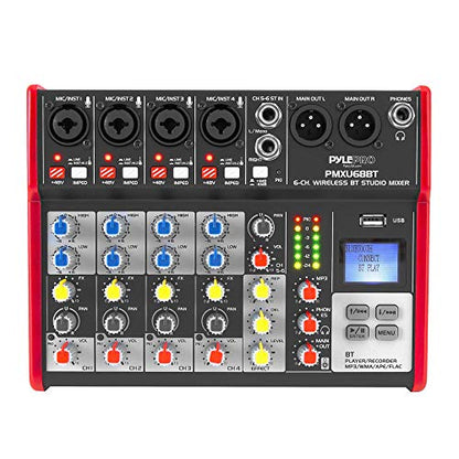 PYLE Studio Audio Sound Mixer Board - 6 Channel Bluetooth Compatible Professional Portable Digital DJ Mixing Console w/ USB Mixer Audio Interface - Mixing Boards For Studio Recording - PMXU68BT