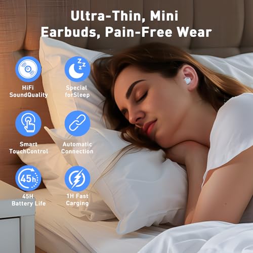UYI Sleep Headphones, Wireless Sleep Earbuds for Side Sleepers, Mini Invisible Earbuds for Sleeping, Ultra-Thin Bluetooth 5.4, Comfortable Fit (White)