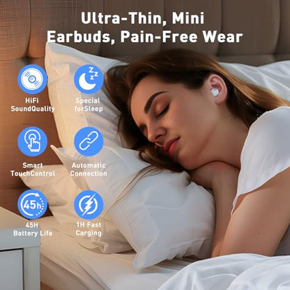 UYI Sleep Headphones, Wireless Sleep Earbuds for Side Sleepers, Mini Invisible Earbuds for Sleeping, Ultra-Thin Bluetooth 5.4, Comfortable Fit (White)