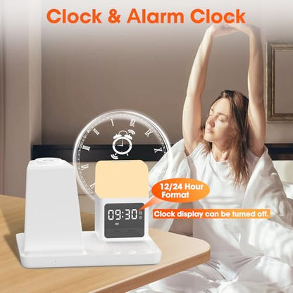Wireless Charger for Samsung/Android Charging Station, 6 in 1 Fast Watch Charger with Alarm Clock-Night Light, Compatible for Galaxy S25 Ultra/S24, Only for Samsung Watch8/7, Galaxy Buds3 Pro(White) - color: White