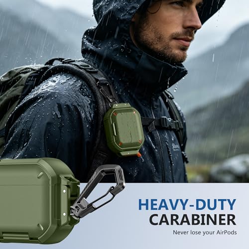 Waterproof Case with Lock for AirPods Pro 3 | IP68 waterproof, Mil-grade drop-proof, Secure lock, Keychain & stand. Hard protection for AirPods Pro 3. - color: Green