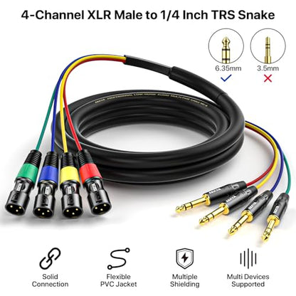 EBXYA 4 Channel XLR Male to 1/4 Inch TRS Snake Cables,Recording Snake Cable | 6.35mm Male Jack Stereo Audio Balanced Line to XLR Cables,3 Feet 1 Pack - size: 4-Channel 3 Feet, style: TRS to XLR Male