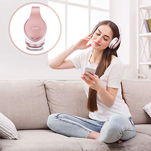 ZIHNIC Bluetooth Headphones Over-Ear, Foldable Wireless and Wired Stereo Headset Micro SD/TF, FM for Cell Phone,PC,Soft Earmuffs &Light Weight for Prolonged Wearing(Rose Gold) - color: Rose
