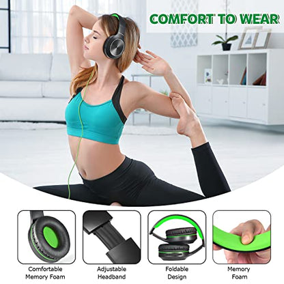 Rydohi Bluetooth Headphones Over Ear, 68H Playtime 3 EQ Music Modes Wireless Headphones with Microphone/Deep Bass, HiFi Stereo Foldable Headset for PC Home Travel Office (Black Green) - color: Black Green