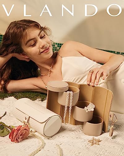 Vlando Valentine Day Gift for Wome, Travle Jewelry Organizer, Bridal Shower, Bridesmaid Gifts for Wedding Day, Bridesmaid Proposal Gifts, Travel Jewelry Case - White | Stepped Sections Compartments Keep Jewelry Visible, Soft Lining Protect Pieces, Snap Cl