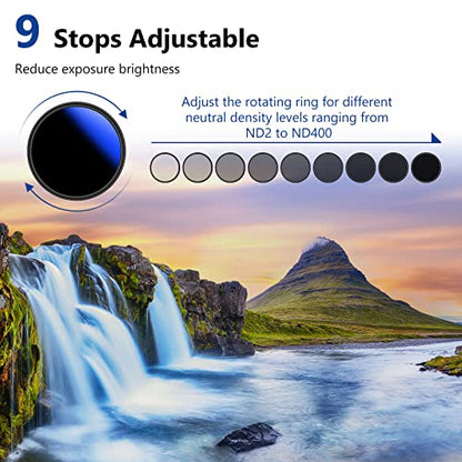 NEEWER 43mm MRC Variable ND Filter ND2-ND400, Neutral Density Adjustable ND Filter (0.3 to 2.7,1 to 9 Stops), Multi Layer Coated Optical Glass, Water Repellent & Scratch Resistant Ultra Slim Filter - size: 43mm