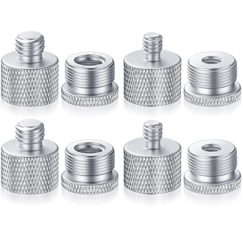 8 Pcs Mic Stand Adapter 5/8 Female to 3/8 Male, 3/8 Female to 5/8 Male, 5/8 to 1/4 and 1/4 to 5/8 Screw Mic Thread Adapter Set for Microphone(Silver) - color: Silver