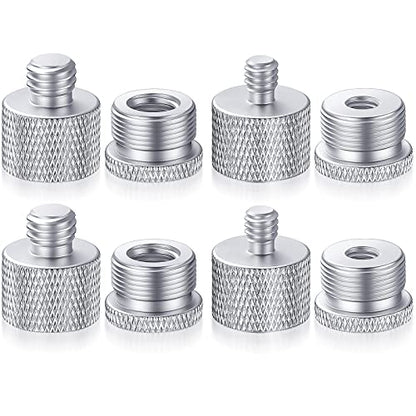8 Pcs Mic Stand Adapter 5/8 Female to 3/8 Male, 3/8 Female to 5/8 Male, 5/8 to 1/4 and 1/4 to 5/8 Screw Mic Thread Adapter Set for Microphone(Silver) - color: Silver