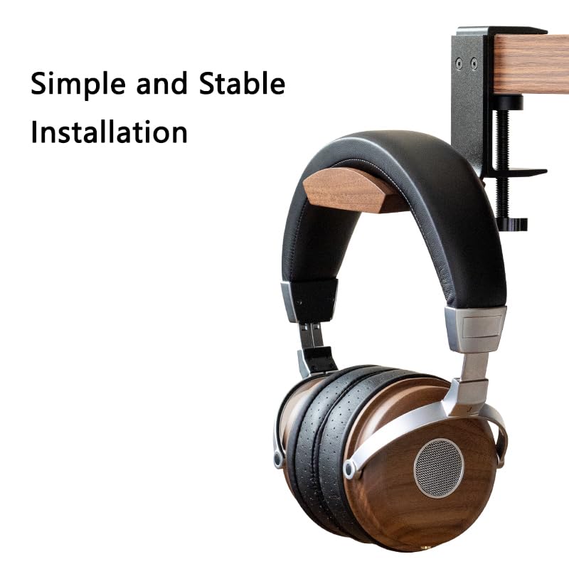 Walnut Wood Headset Holder Universal Adjustable Clamp-on Headphone Stand