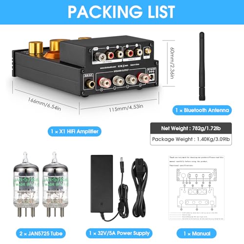 Douk Audio Tube Phono Amp: Bluetooth Receiver | 2-Channel Amplifier for MM Turntables | 160W×2 TDA7498E | Tone Control | for Desktop Vinyl HiFi Home Audio System (X1)