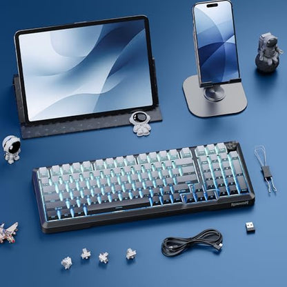 Redragon K688SP-RGB-PRO 96% Three-Mode Mechanical Keyboard Gasket Structure RGB hot Plug 8000mAh with knob Black and Gray Gradient Side Engraved keycaps - color: Gray Gradient