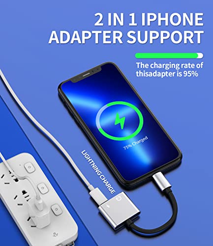 Iphone Dual Lightning Headphone Splitter 2in1 Audio Charge Adapter Dongle Jack Adaptador Para Apple MFI Certified Charging Earphone AUX Cable Connector for 14 13 12 11 Pro Max Mini 7 8 Plus X Xr Xs Se