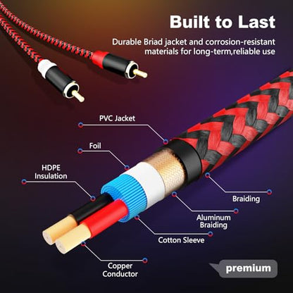 RCA Cable 3Ft,2Rca Male to 2-Rca Male Audio Stereo Subwoofer Cable [Hi-Fi Sound] Nylon-Braided Auxiliary Audio Cord for Home Theater, HDTV, Amplifiers, Hi-Fi Systems,Speakers and etc(3Ft/1M) - size: 3Ft/1M