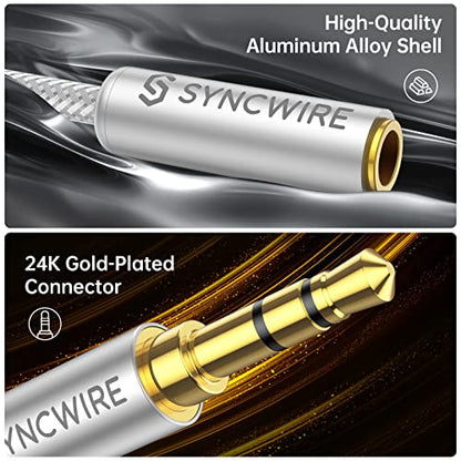 SYNCWIRE Headphone Splitter, 3.5mm Male to 2 Female Y Cable, Silver | Nylon-braided Extension Cable Audio Y Splitter (Hi-Fi Sound), Headset Splitter for Apple, Samsung, Tablets & More (No Mic) - color: Silver