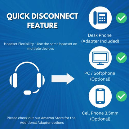 TruVoice HD-150 Office and Call Center Wired QD Headset with Noise Canceling Microphone and HD Speakers - Compatible with Mitel, Nortel, Avaya, Poly, Polycom, Shoretel, Digium, ESI, Fanvil Desk Phone