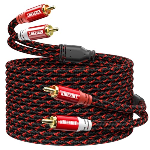 KIRFEIHT RCA Cables - 2RCA to 2RCA Subwoofer Cable OFC Core Gold-Plated Plug Nylon Braided Car Audio Cable for Hi-Fi Systems, Home Theater, HDTV, Amplifiers, Speakers 50FT - Red & Black - size: 50FT, style: 2RCA TO 2RCA