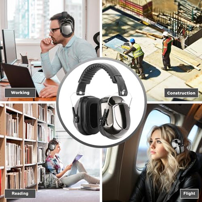 ProCase NRR 28dB Noise Reduction Ear Muffs, Foldable Adjustable Noise Cancelling Headphones - color: 1 - Metalic Black