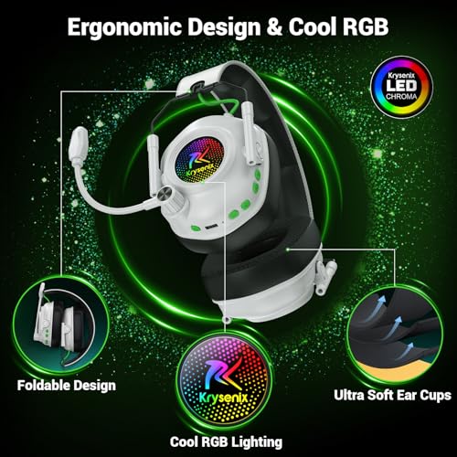 Krysenix Xbox Wireless Gaming Headset with Noise Canceling Microphone-White | For Xbox Series, PC, PS5, PS4, Mac, Switch,2.4 GHz Wireless & Bluetooth 5.4 Gaming Headphones,1200mAh Battery, 50mm Drivers - color: White