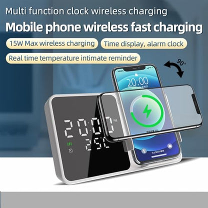 IHAO Multifunctional Alarm Clock with Wireless Charging for Phone 15W Fast Charger Large LED Display Temperature Phone Bracket for Bedside & Desk-W5 White - color: Wireless Charger Alarm Clock W5 White