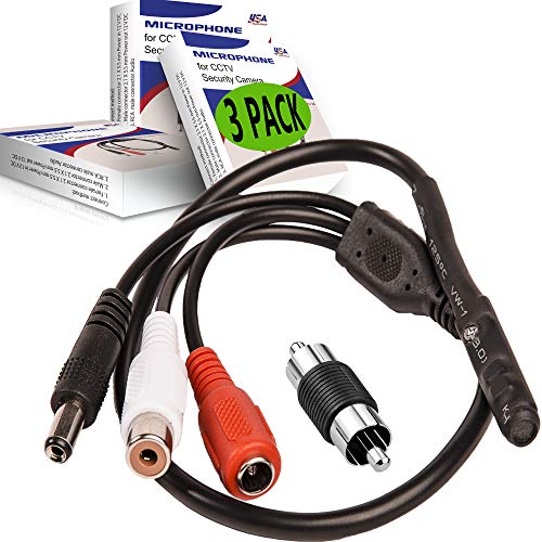 CCTV Microphone with Preamp, RCA Audio Out, 12V DC — Adjustable Gain — for DVR/NVR & IP Cameras (3Pack) - size: 3 Pack