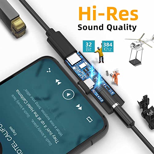 USB C Headphone Adapter , 2 in 1 USB C to 3.5mm Headphone Jack HiFi DAC