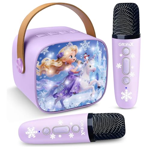 Mini Karaoke Machine for Kids with LED Lights & Fun Voice Effects | Portable Bluetooth Speaker with 2 Wireless Mics,Girls Birthday Gifts Toys for Ages 3-12 Years Old,Family Party Singing & Play - color: Purple
