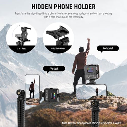 NEEWER Flexible Tripod with Remote, Mini Camera Phone Tripod Stand with Hidden Phone Holder&Action Camera Adapter Compatible with iPhone GoPro Hero13 12 11 10 DJI Insta360 Samsung for Vlogging, TP34 - style: TP34