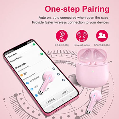 Wireless Earbuds, Bluetooth 5.4 Headphones in Ear with Noise Cancelling Mic | Bluetooth Earbuds Stereo Bass, IP7 Waterproof Sports Earphones, 32H Playtime USB C Charging Ear Buds Pink for Android iOS - color: Pink