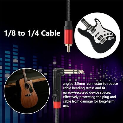 CERRXIAN 6.35mm TRS Stereo Right Angle Male to 6.35mm RCA Male Audio Cable,0.5M/1.6FT Leather Textured Cord, Short Cable for Electric Guitar, Mixer, Amplifier, Speaker - size: 0.5M / 1.64FT