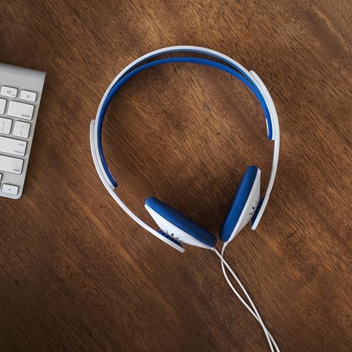 Koss KPH30i Retro Style On-Ear Headphones, White, Microphone, Wired | In-Line Microphone and Touch Remote Control, D-Profile Design, 3.5mm Jack - color: White/Blue