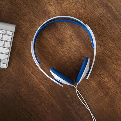 Koss KPH30i Retro Style On-Ear Headphones, White, Microphone, Wired | In-Line Microphone and Touch Remote Control, D-Profile Design, 3.5mm Jack - color: White/Blue
