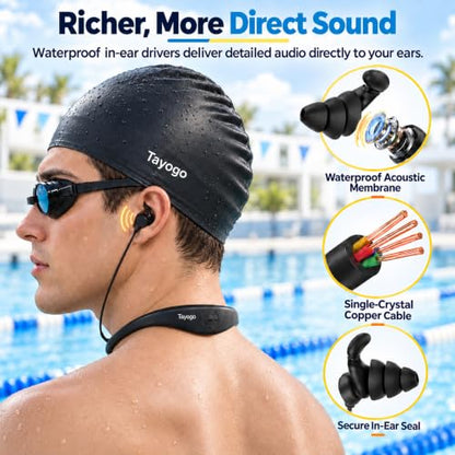 Tayogo 4-in-1 Waterproof MP3 Player for Swimming with Bluetooth and FM - color: black