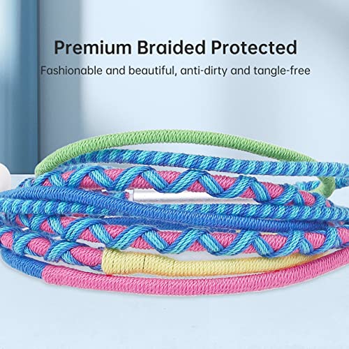 2packs Braided USB C Earphones, Colorful Earbuds, in Ear Headphones with Mic + USB C PD Charging Cables 2 Hours Full Charged