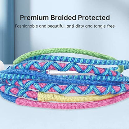 2packs Braided USB C Earphones, Colorful Earbuds, in Ear Headphones with Mic + USB C PD Charging Cables 2 Hours Full Charged