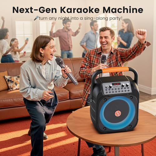 Karaoke Machine for Adults, Portable Bluetooth Karaoke Speaker with 2 Wireless Microphones, Echo Adjustment, LED Lights, PA System with 6.5" Subwoofer, Support TV/AUX/USB/TF Card (Black) - color: Jet Black