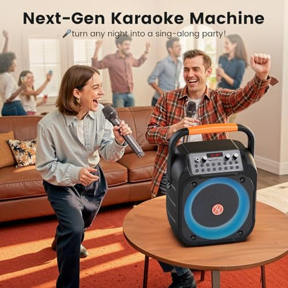 Karaoke Machine for Adults, Portable Bluetooth Karaoke Speaker with 2 Wireless Microphones, Echo Adjustment, LED Lights, PA System with 6.5" Subwoofer, Support TV/AUX/USB/TF Card (Black) - color: Jet Black