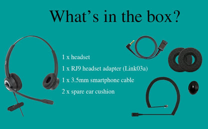 RJ9 Office Headset HD Voice for MITEL Nortel Meridian Polycom NEC ShoreTel Xblue Phones, Plus 3.5mm Adapter (Binaural) - size: Duo for MITEL Nortel Polycom Shoretel