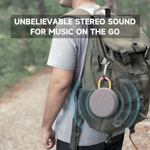 Musibaby Wireless Mini Speaker – IPX7 Showerproof Audio with BT 5.3 & Clip, Durable Shell for Dorm Use, Gift Bags, Backpack Travel & Poolside Fun (Gray) - color: Gray