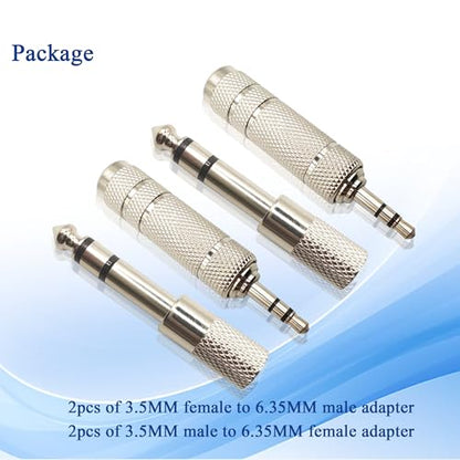 1/4 Female to 1/8 Male Audio Adapter Kit 3.5MM Male to 6.35MM Female Connector for Guitar Headphone 4 Pack - color: Silver