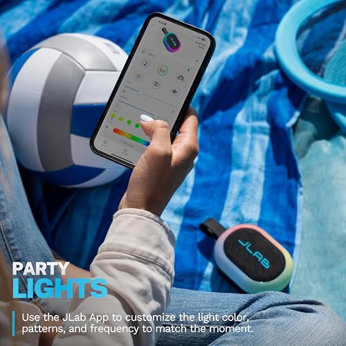 JLab, Pop Party, Portable Bluetooth Speaker, Waterproof IP55, Customizable RGB LED, Black - color: Midnight Black
