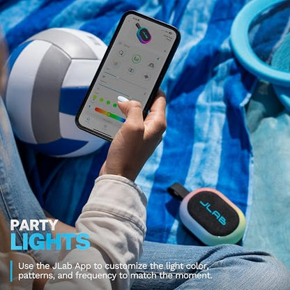 JLab, Pop Party, Portable Bluetooth Speaker, Waterproof IP55, Customizable RGB LED, Black - color: Midnight Black