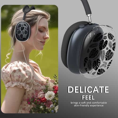Joyland Silicone Case for AirPods Max Headphones,Black Leaves Soft TPU Ear Cups Cover/Ear Pad Cover/Headband Protection for Apple AirPods Max USB-C/Lightning (2024/2020),Clear Black - color: Black-Black Leaves
